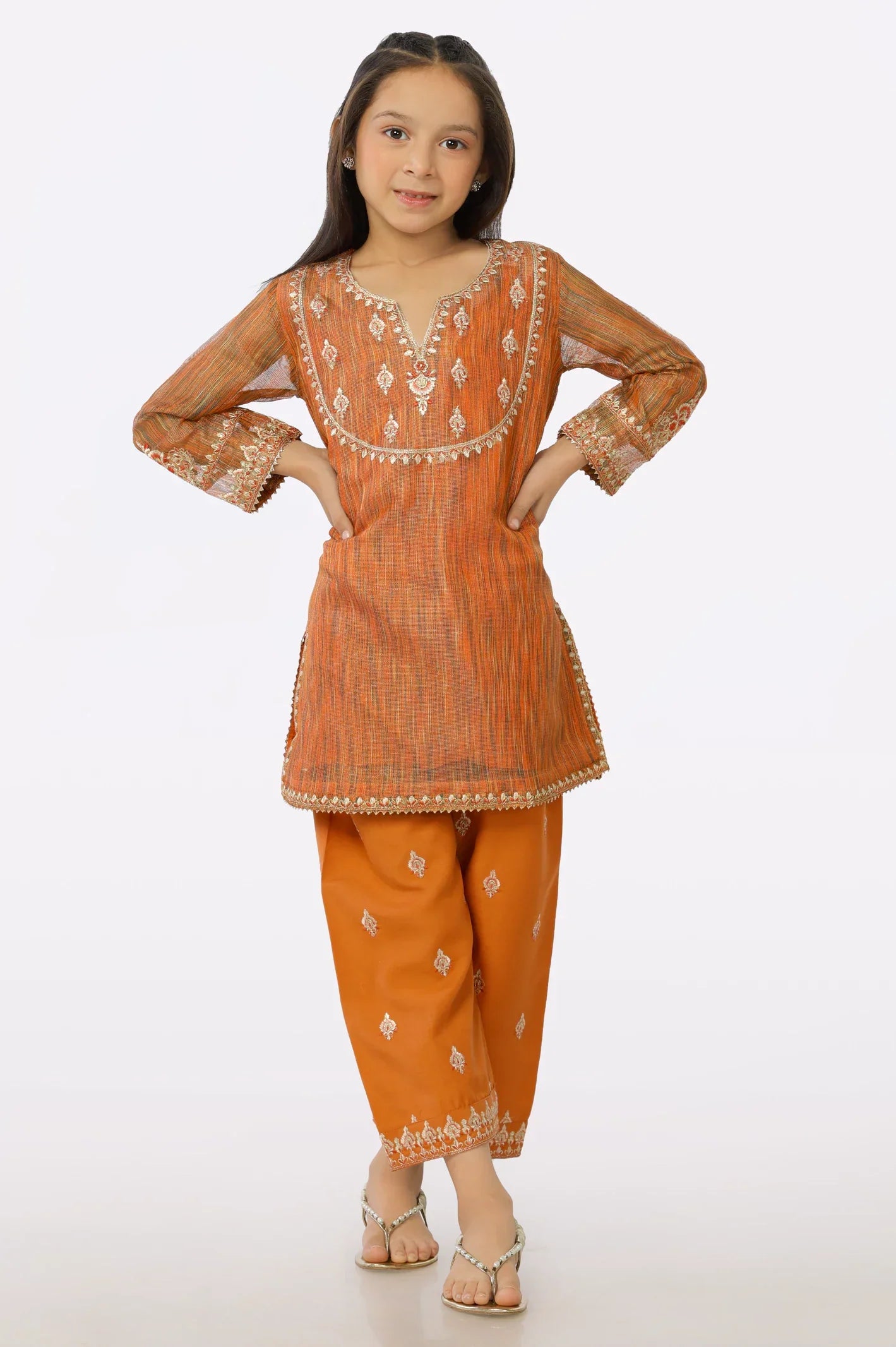 Rust Yarn Dyed Embroidered Girls 2PC Suit From Sohaye By Diners