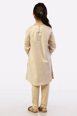 Beige Embroidered Girls Kurti
