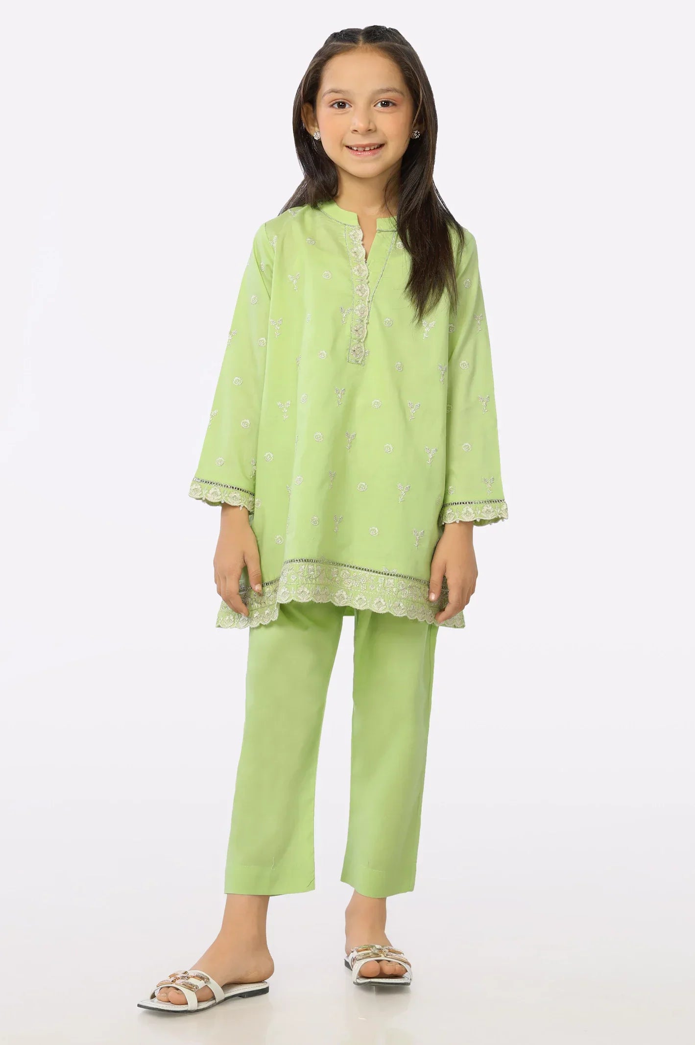 Light Green Cambric Embroidered Girls 2PC Suit From Sohaye By Diners