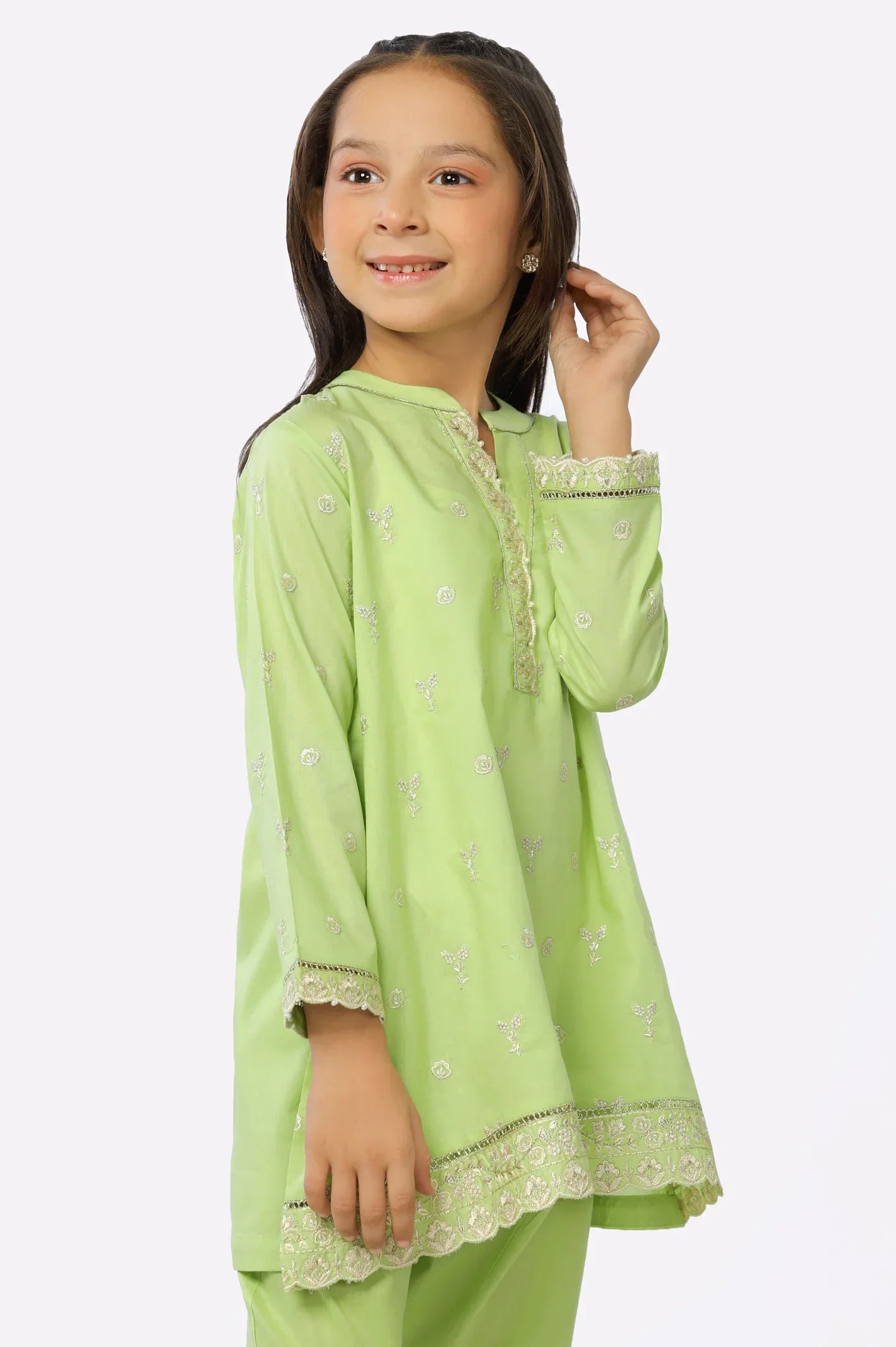 Light Green Cambric Embroidered Girls 2PC Suit From Sohaye By Diners