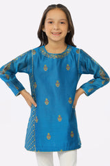 Blue Khaddi Net Block Printed Girls Kurti From Sohaye By Diners