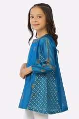 Blue Khaddi Net Block Printed Girls Kurti From Sohaye By Diners