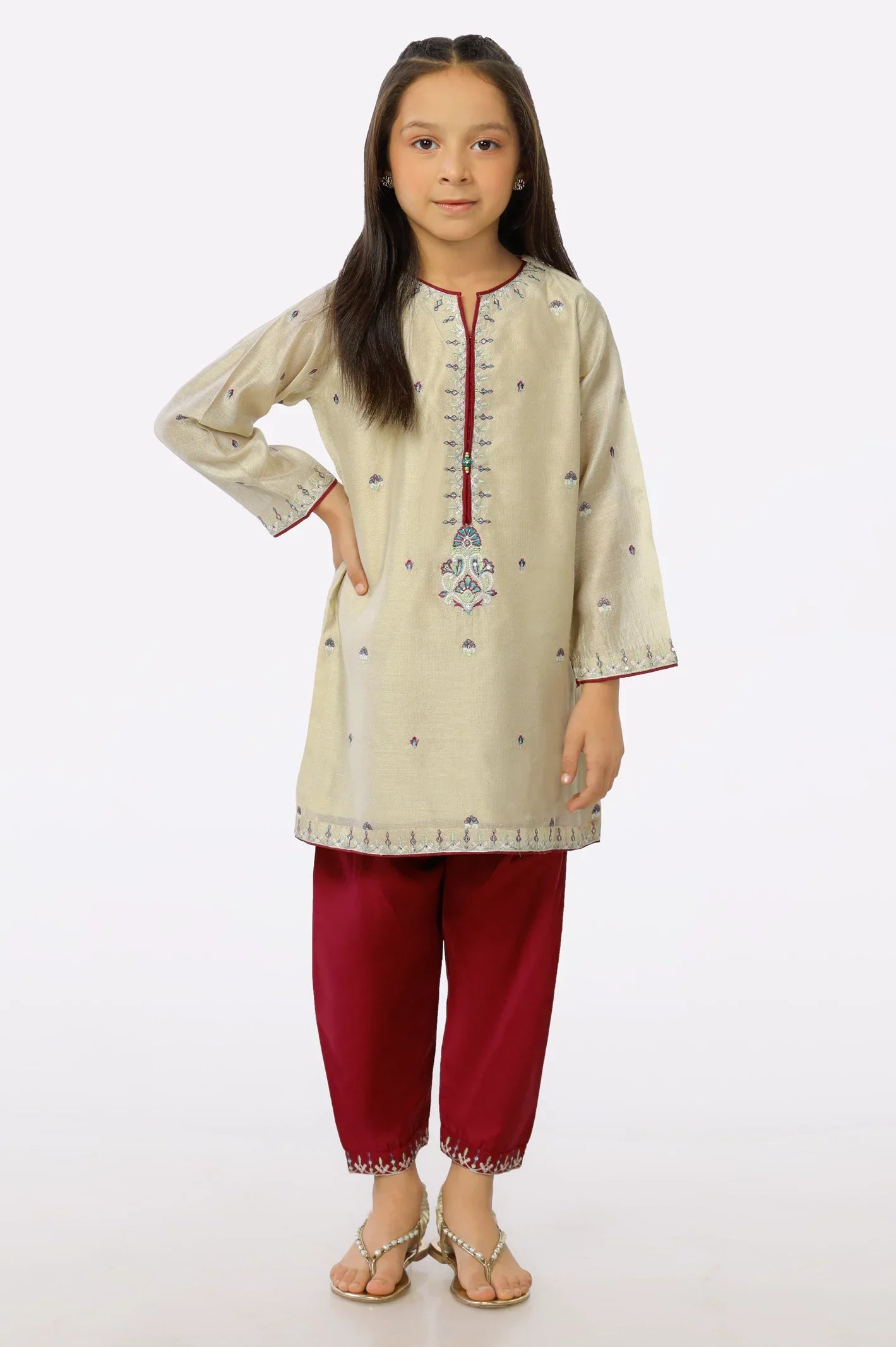 Cream Khaddi Net Embroidered Girls 2PC Suit From Sohaye By Diners
