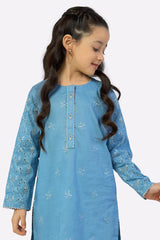 Light Blue Embroidered Girls Kurti