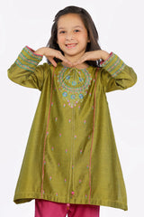 Olive Embroidered Girls 2PC Suit
