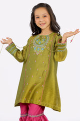 Olive Embroidered Girls 2PC Suit