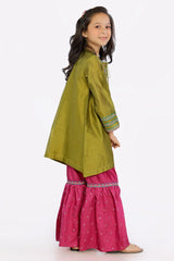 Olive Embroidered Girls 2PC Suit
