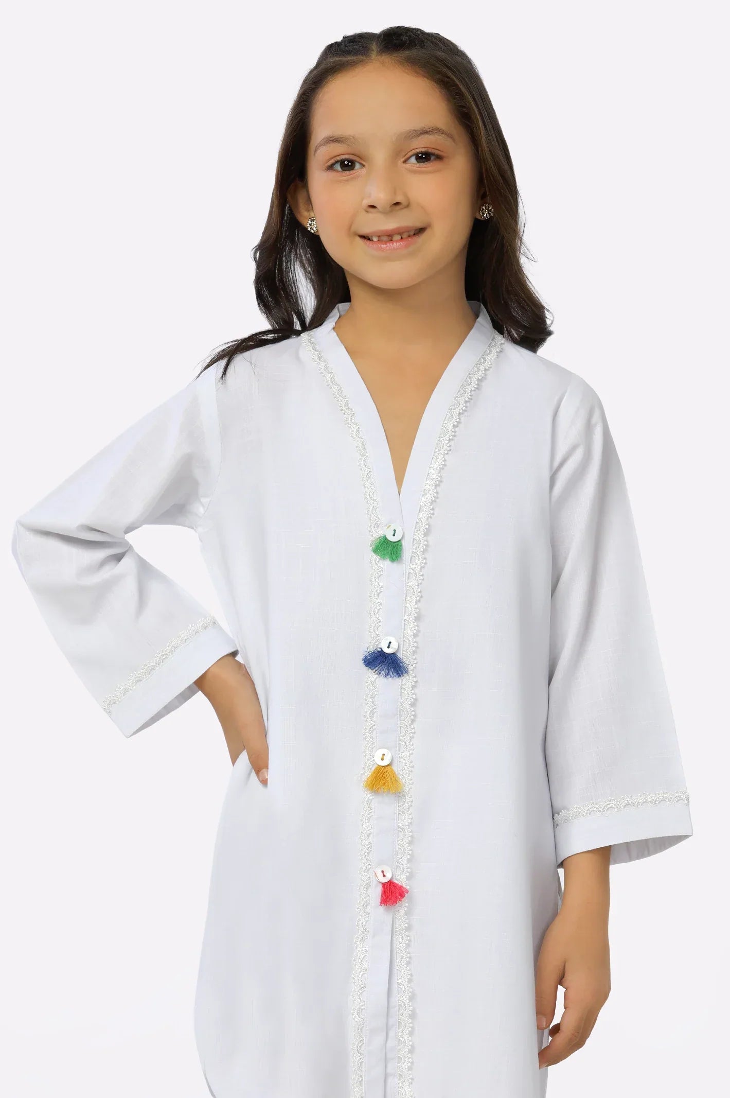 White Chambray Dyed Girls Kurti From Sohaye By Diners