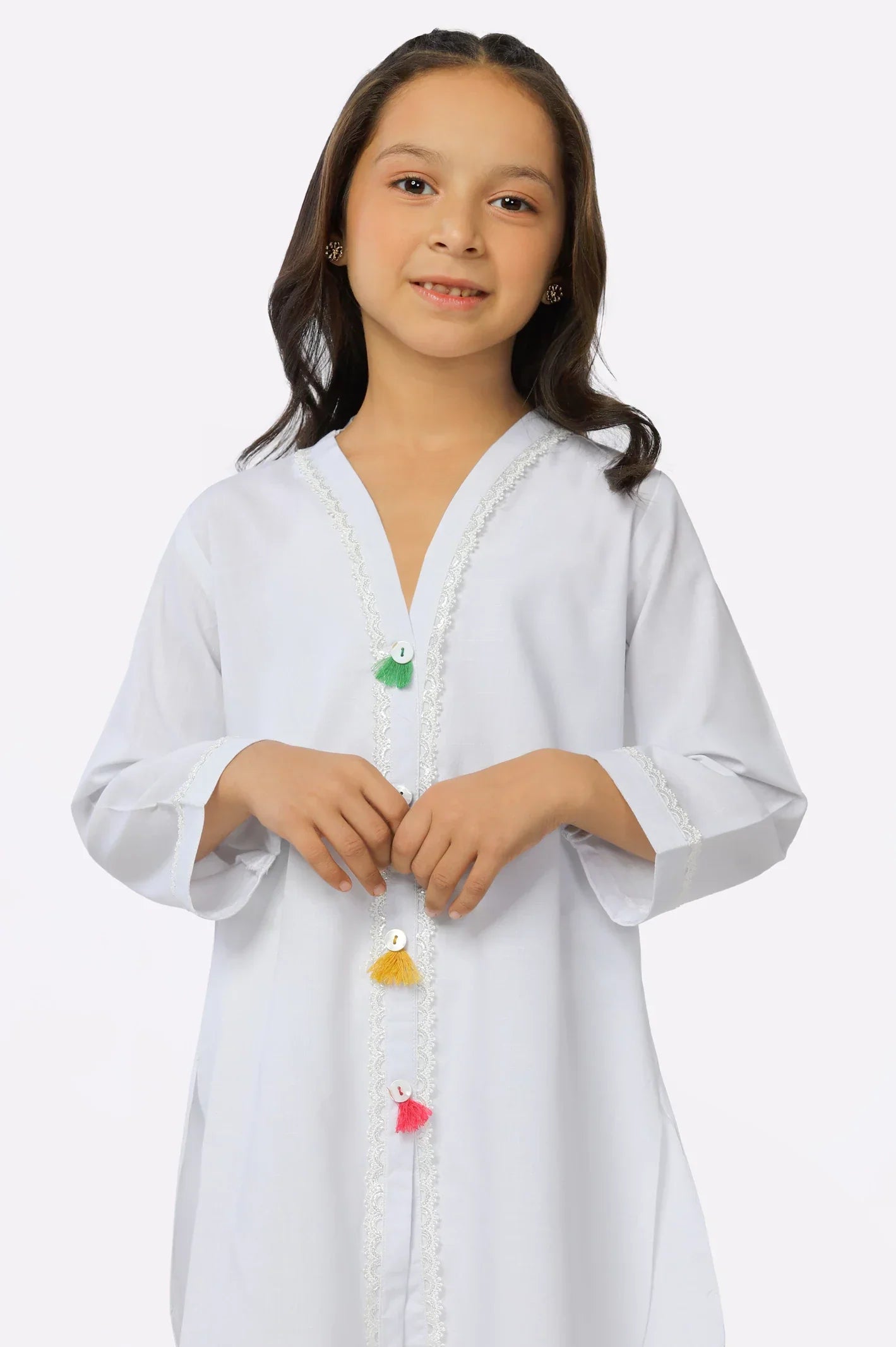 White Chambray Dyed Girls Kurti From Sohaye By Diners