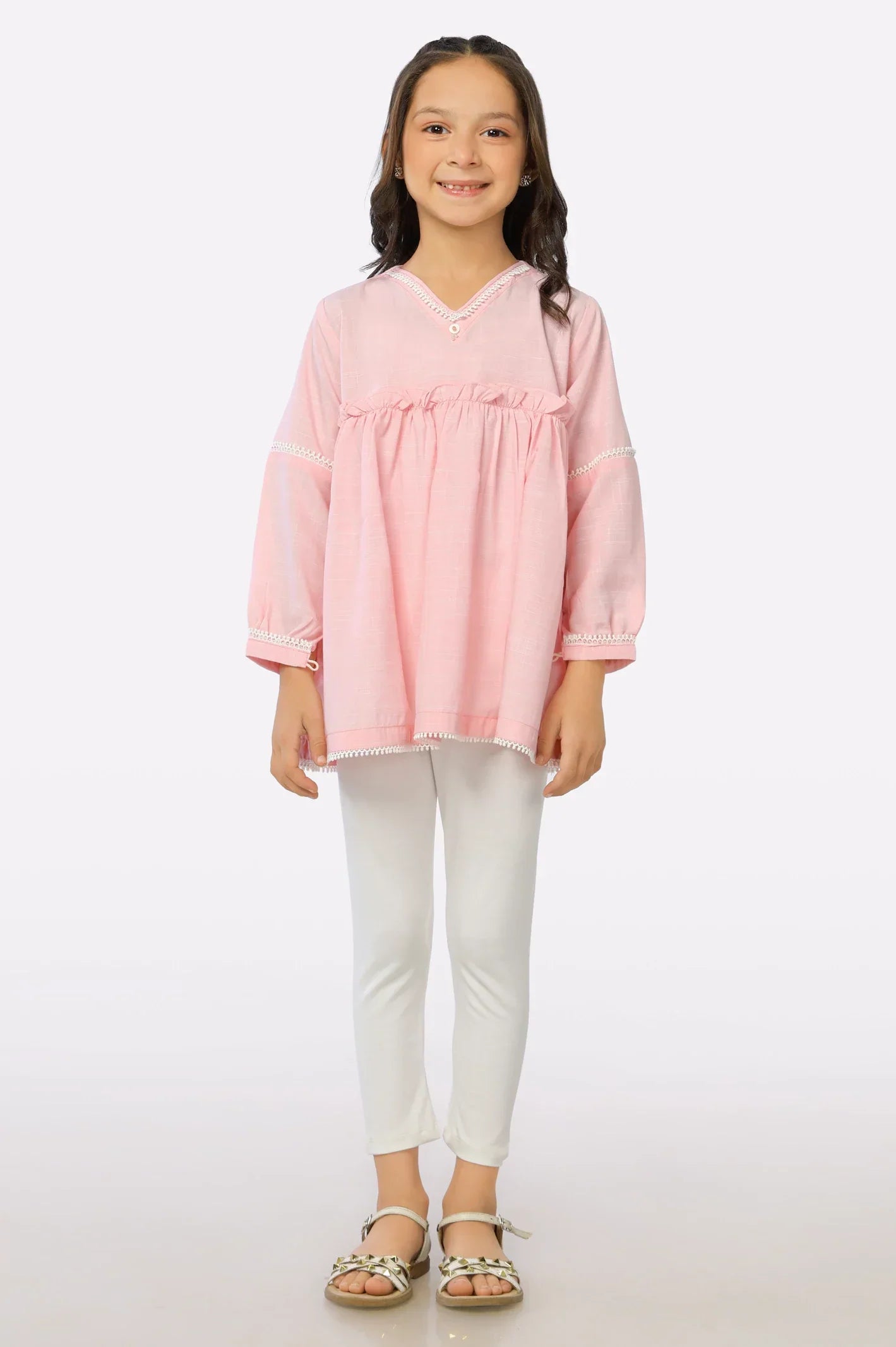 Light Pink Chambray Girls Kurti From Sohaye By Diners