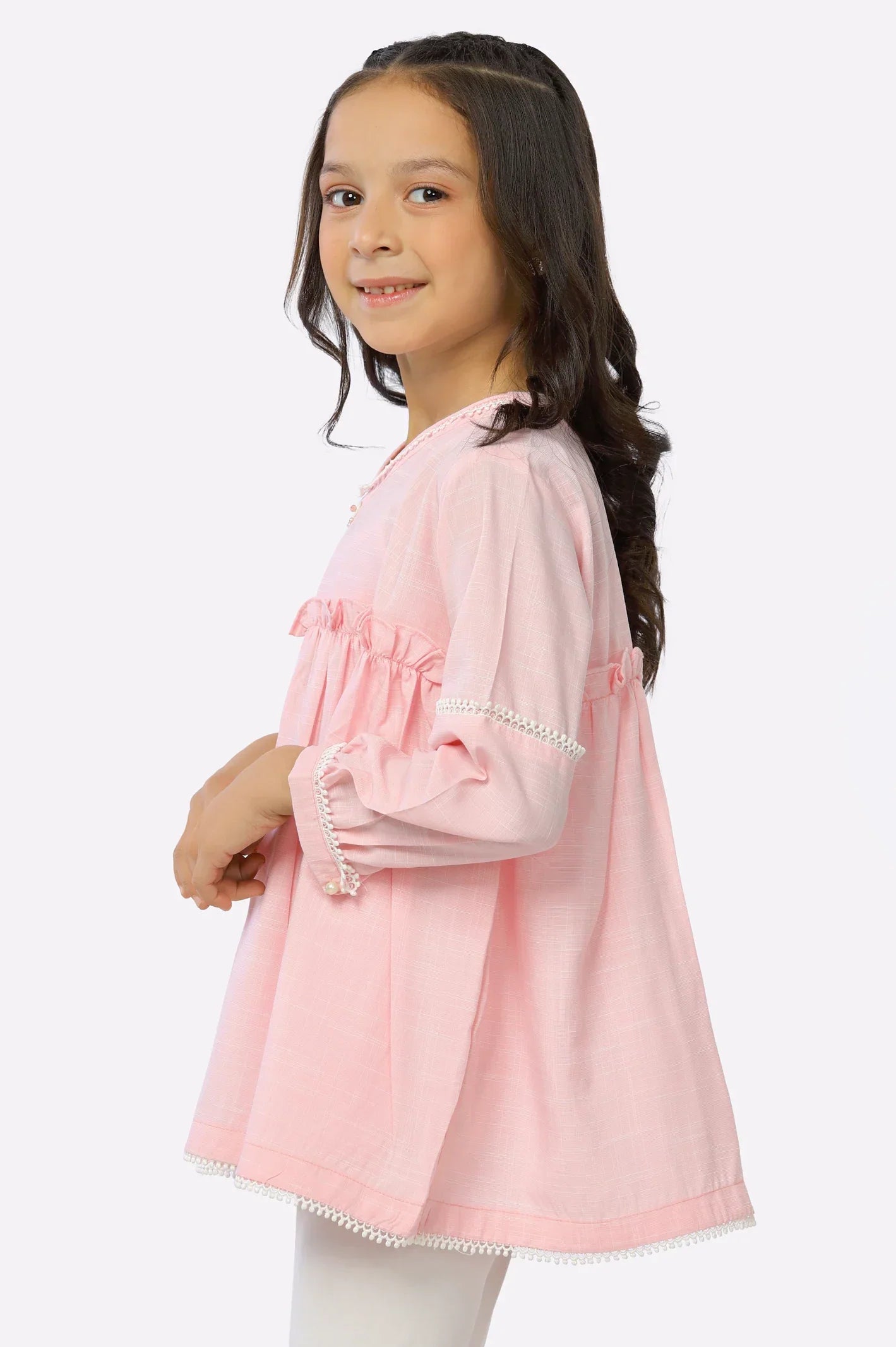 Light Pink Chambray Girls Kurti From Sohaye By Diners