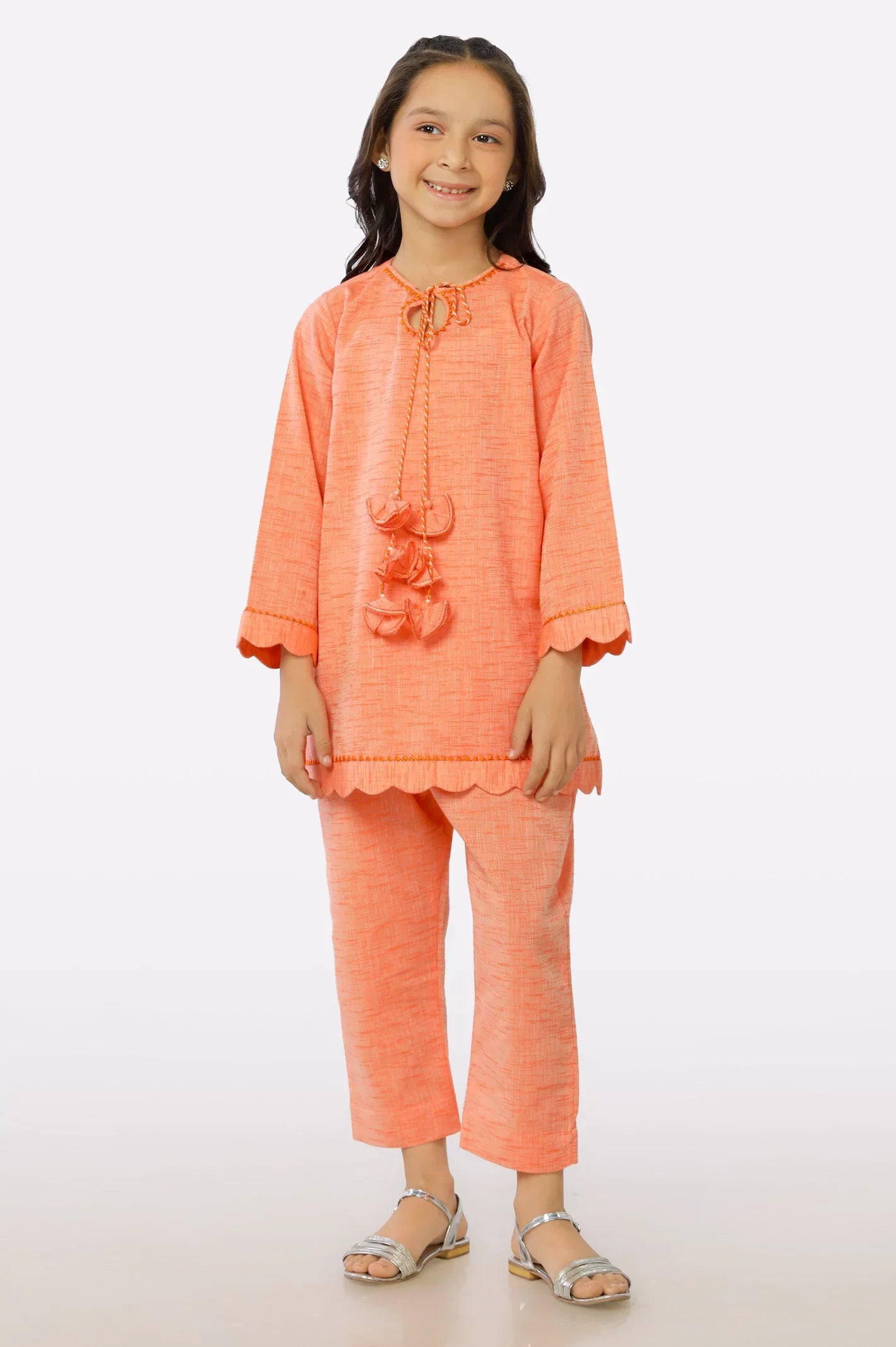 Orange Crosshatch Girls 2PC Suit From Sohaye By Diners