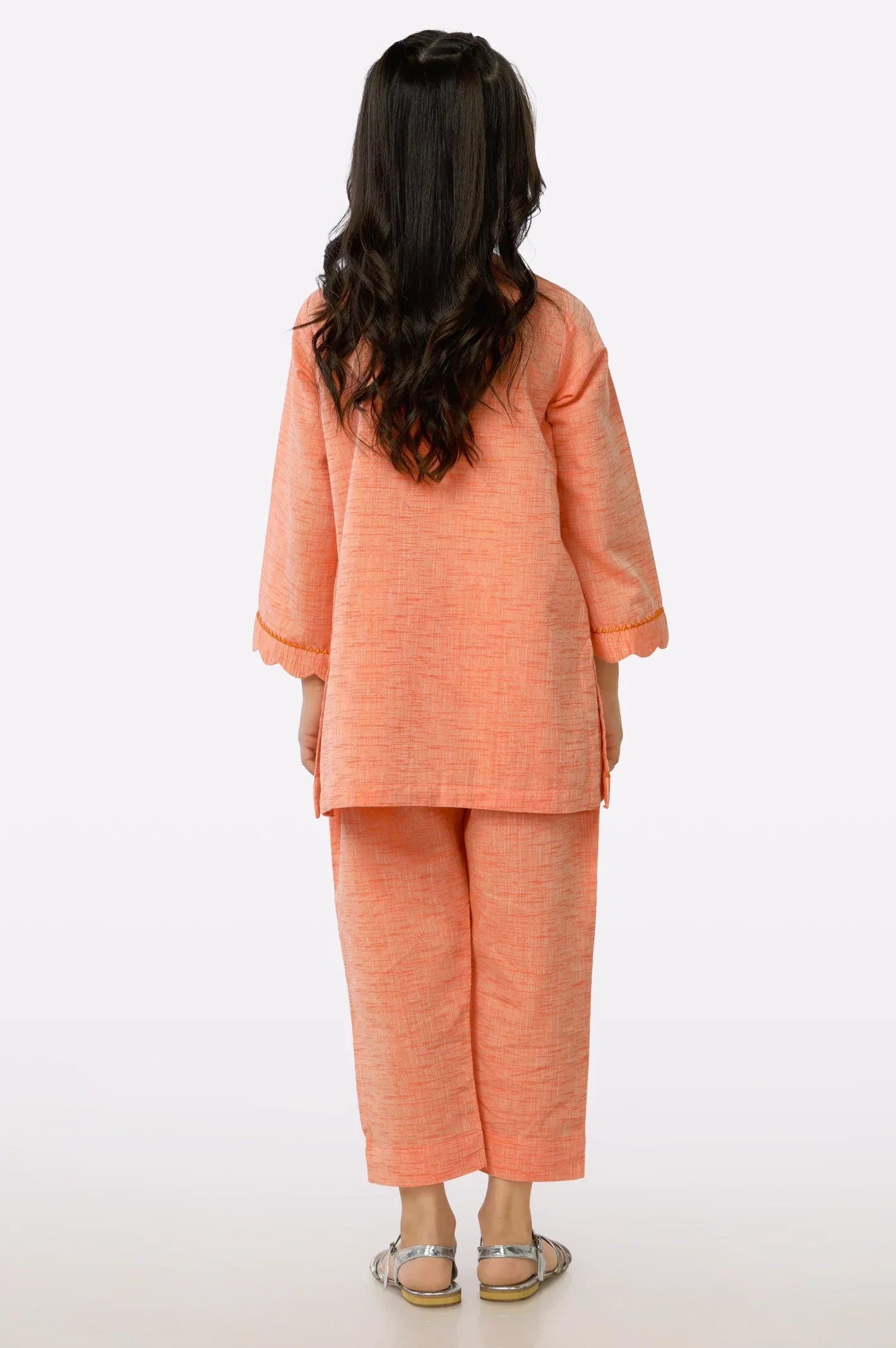 Orange Crosshatch Girls 2PC Suit From Sohaye By Diners