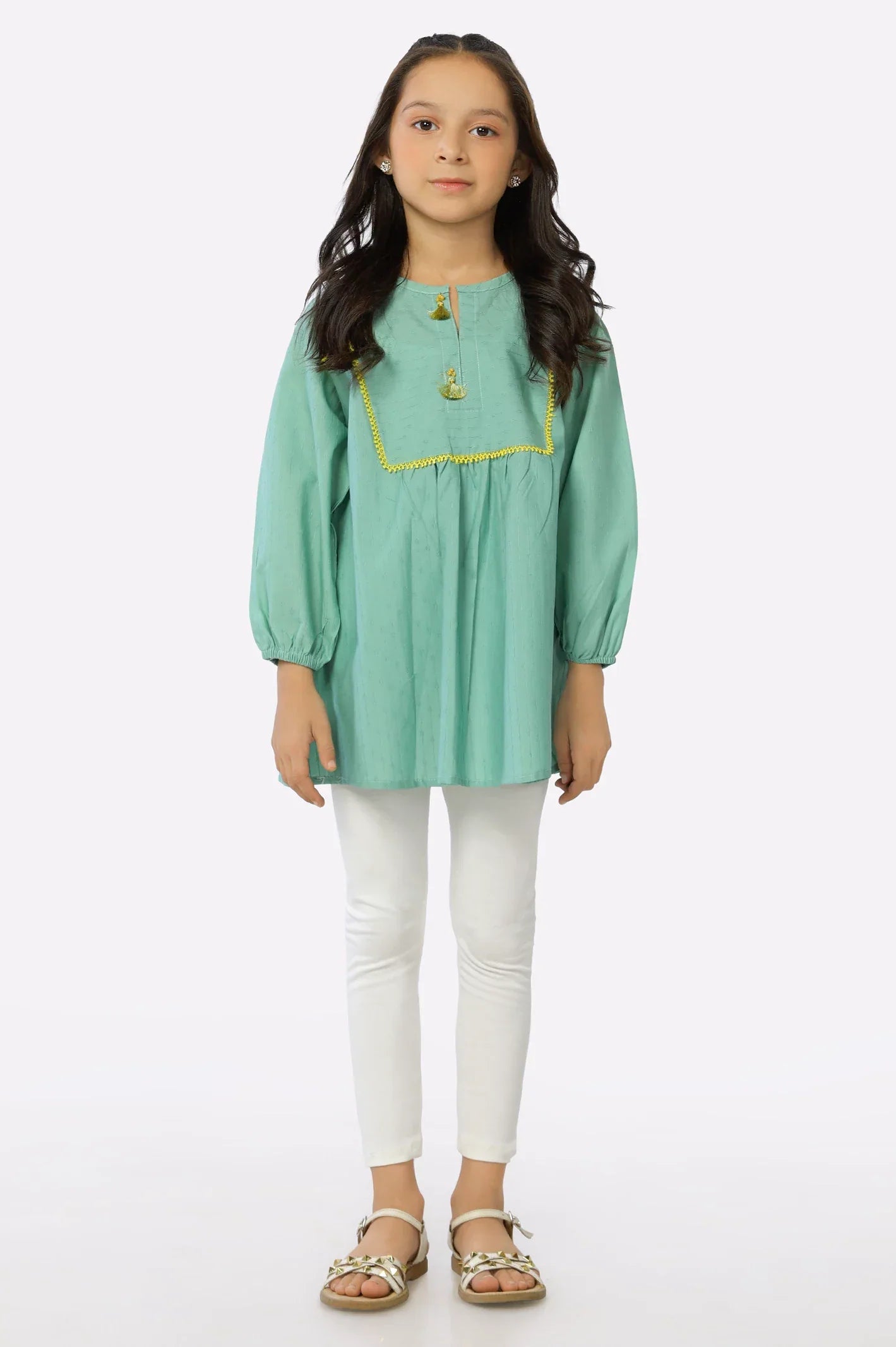 Green Dobby Embroidered Girls Kurti From Sohaye By Diners