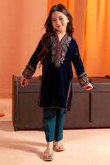 Teal Embroidered Girls Kurti