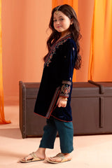Teal Embroidered Girls Kurti