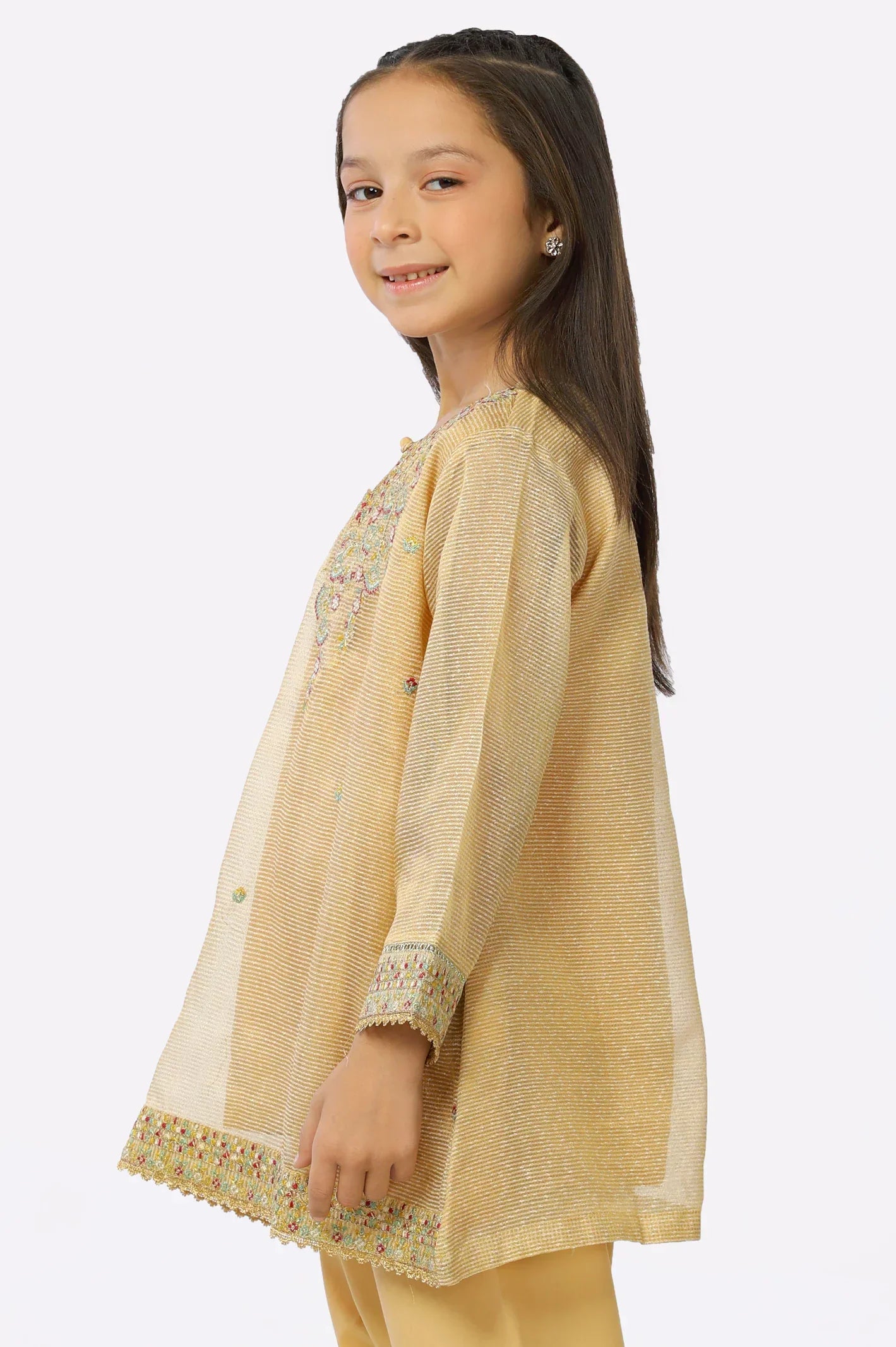 Gold Khaddi Net Embroidered Girls 2PC Suit From Sohaye By Diners