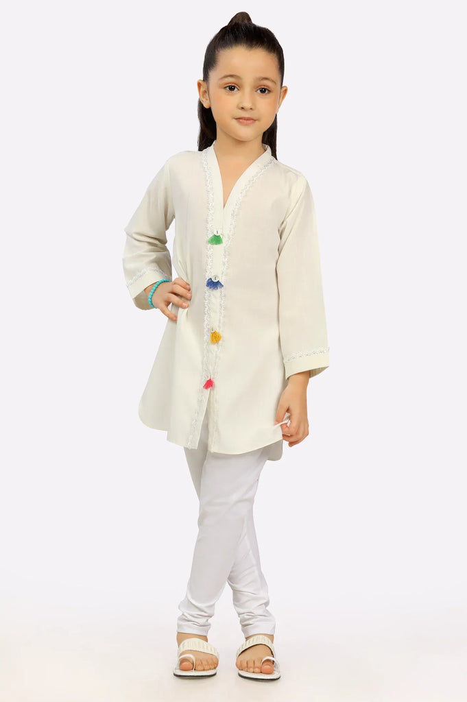 Off White Yarn Dyed Girls Kurti