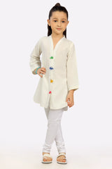 Off White Yarn Dyed Girls Kurti