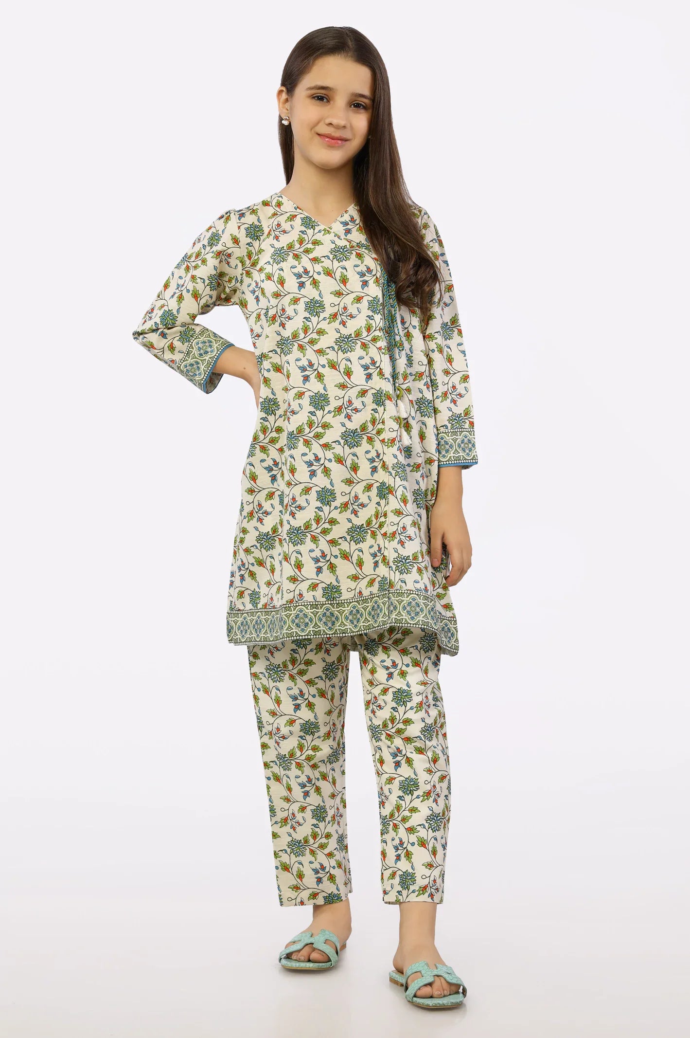 Cream Printed Girls 2PC Suit From Sohaye By Diners
