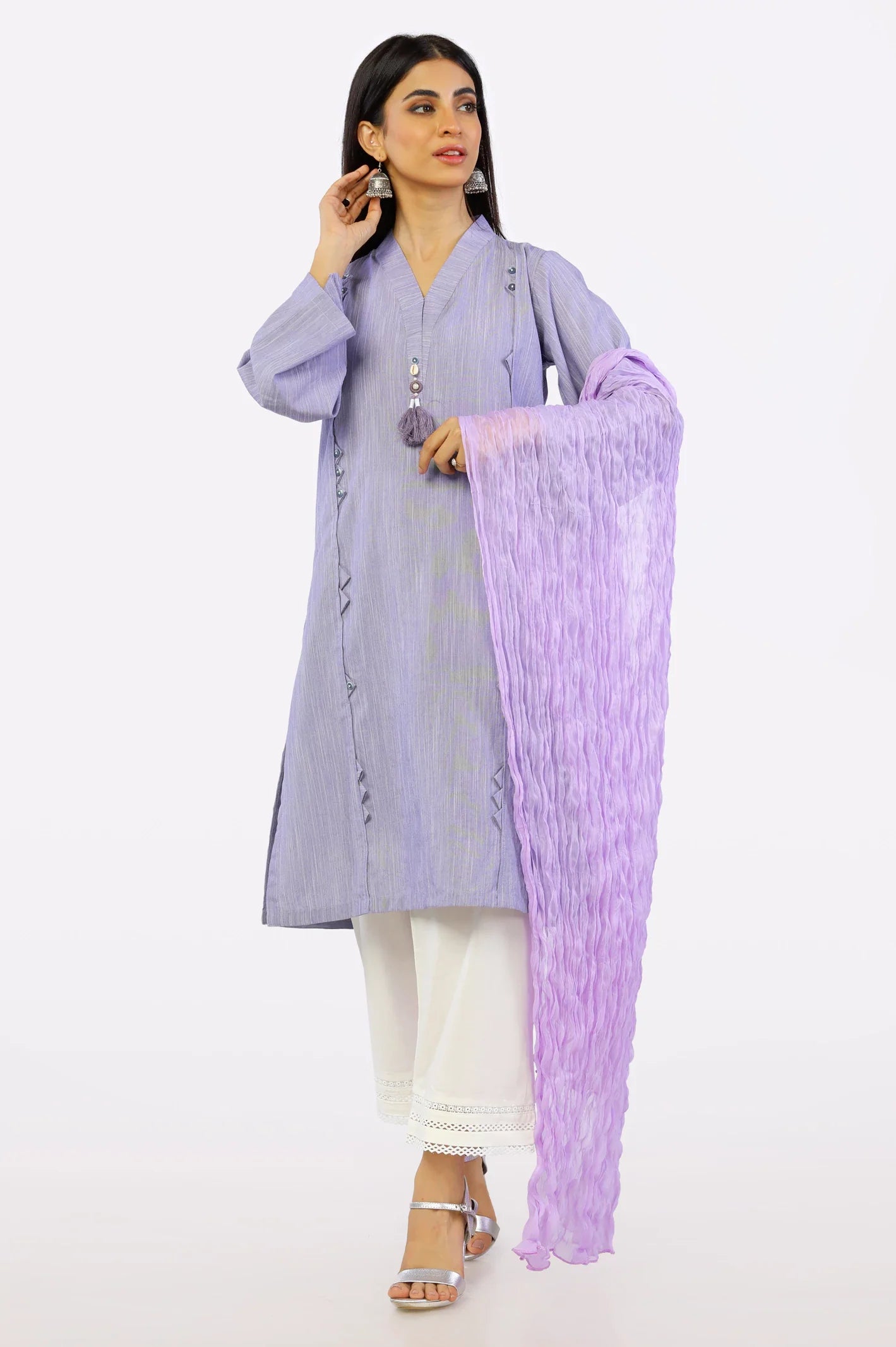 Lilac Crinkle Shiffon Dupatta From Sohaye By Diners