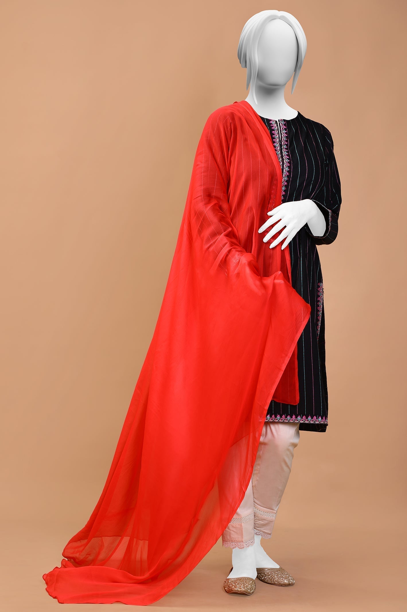 Red Chiffon Dupatta From Sohaye By Diners