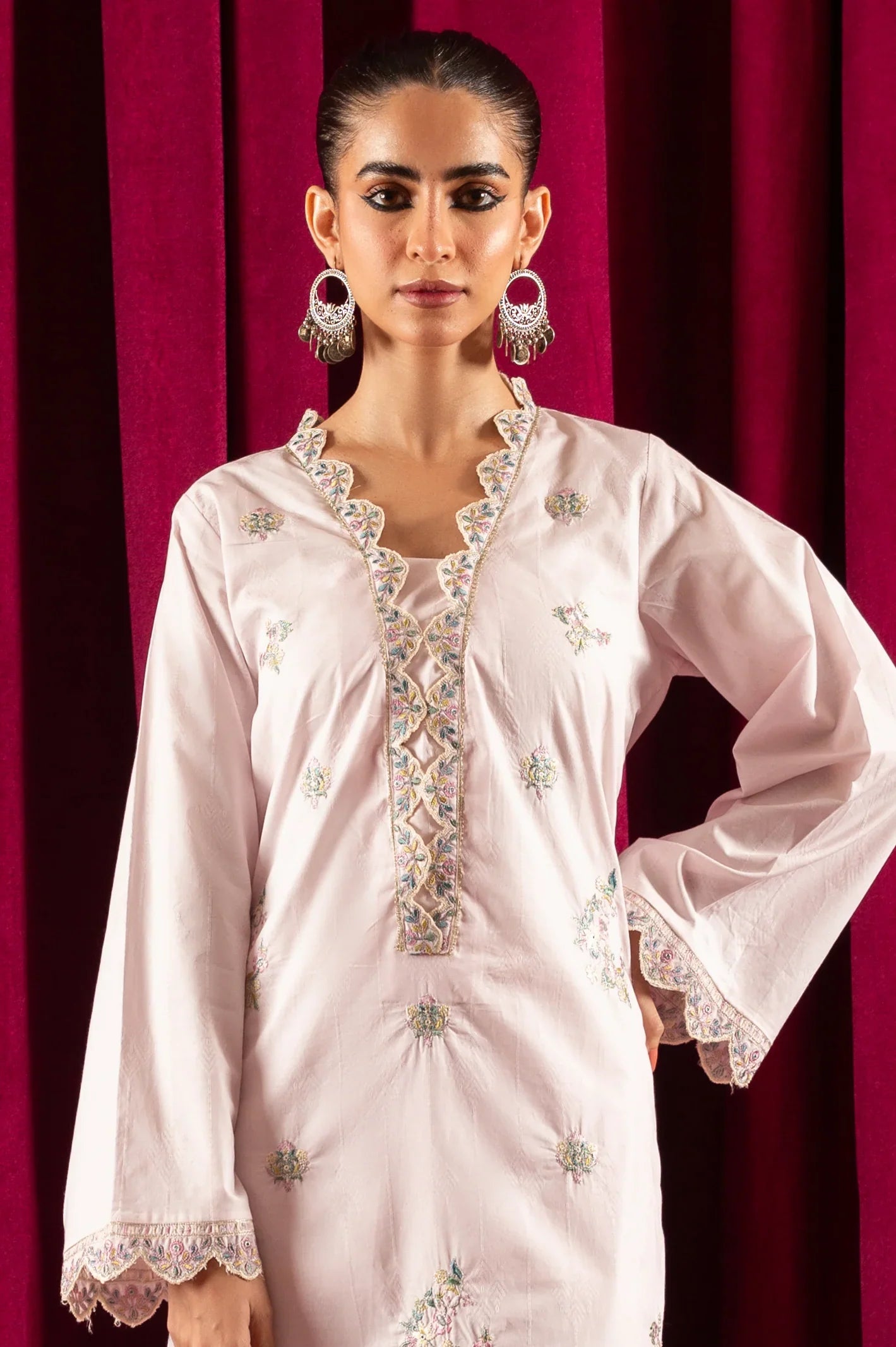 2PC Light Pink Embroidered Suit - Diners