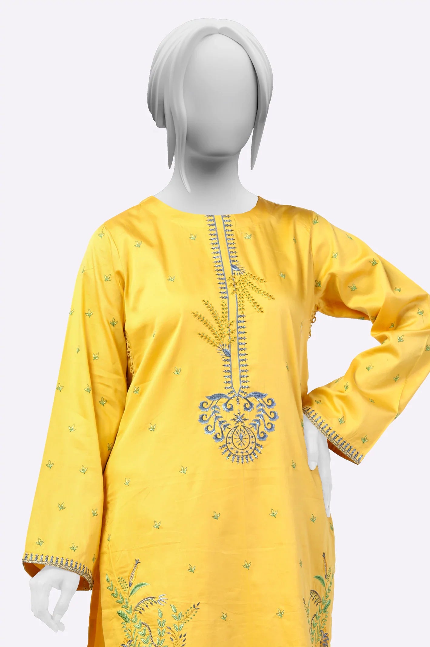 2PC Ready To Wear Yellow Embroidered Suit
