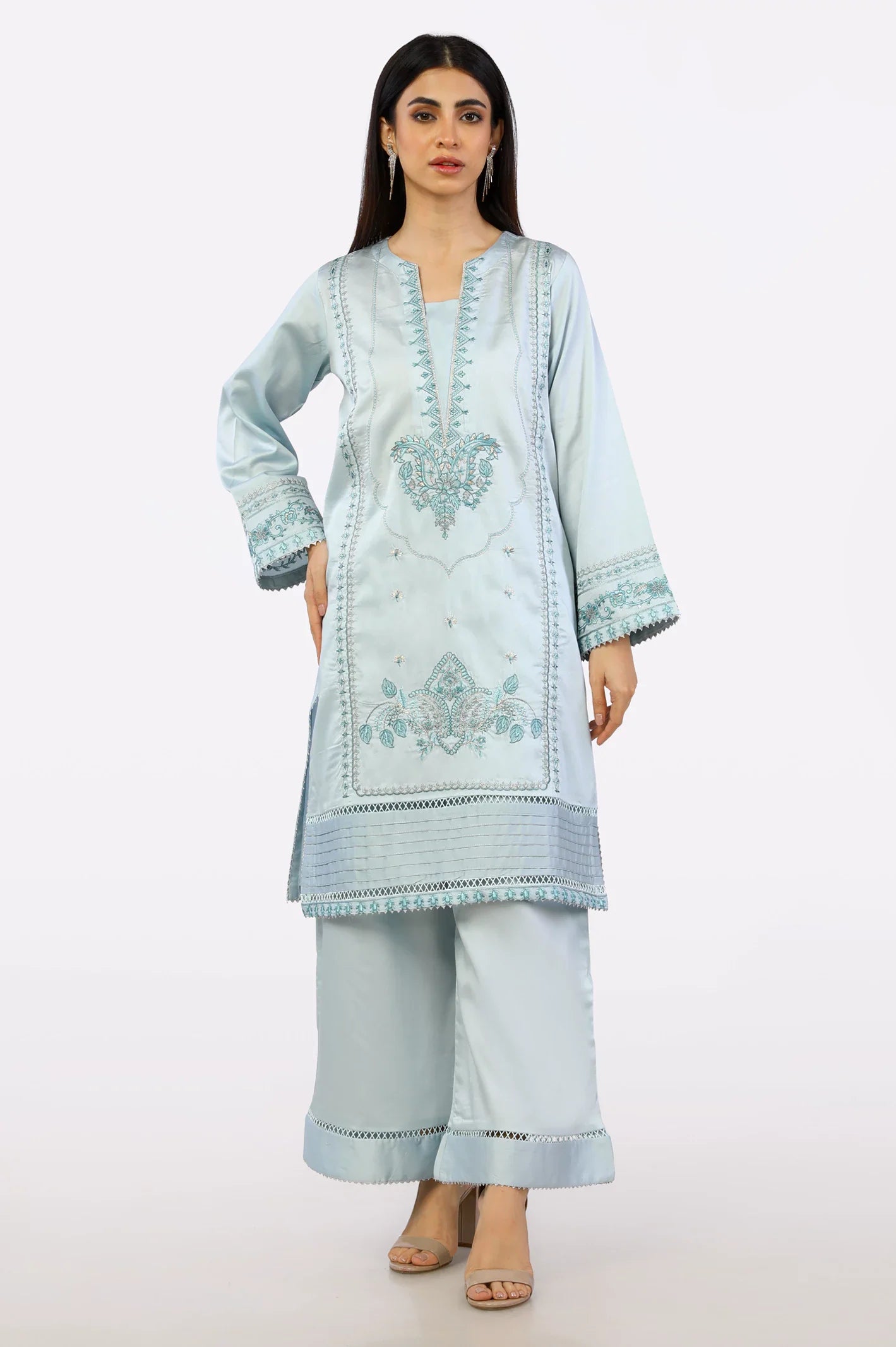 Light Blue Cambric Embroidered 2PC Suit From Sohaye By Diners