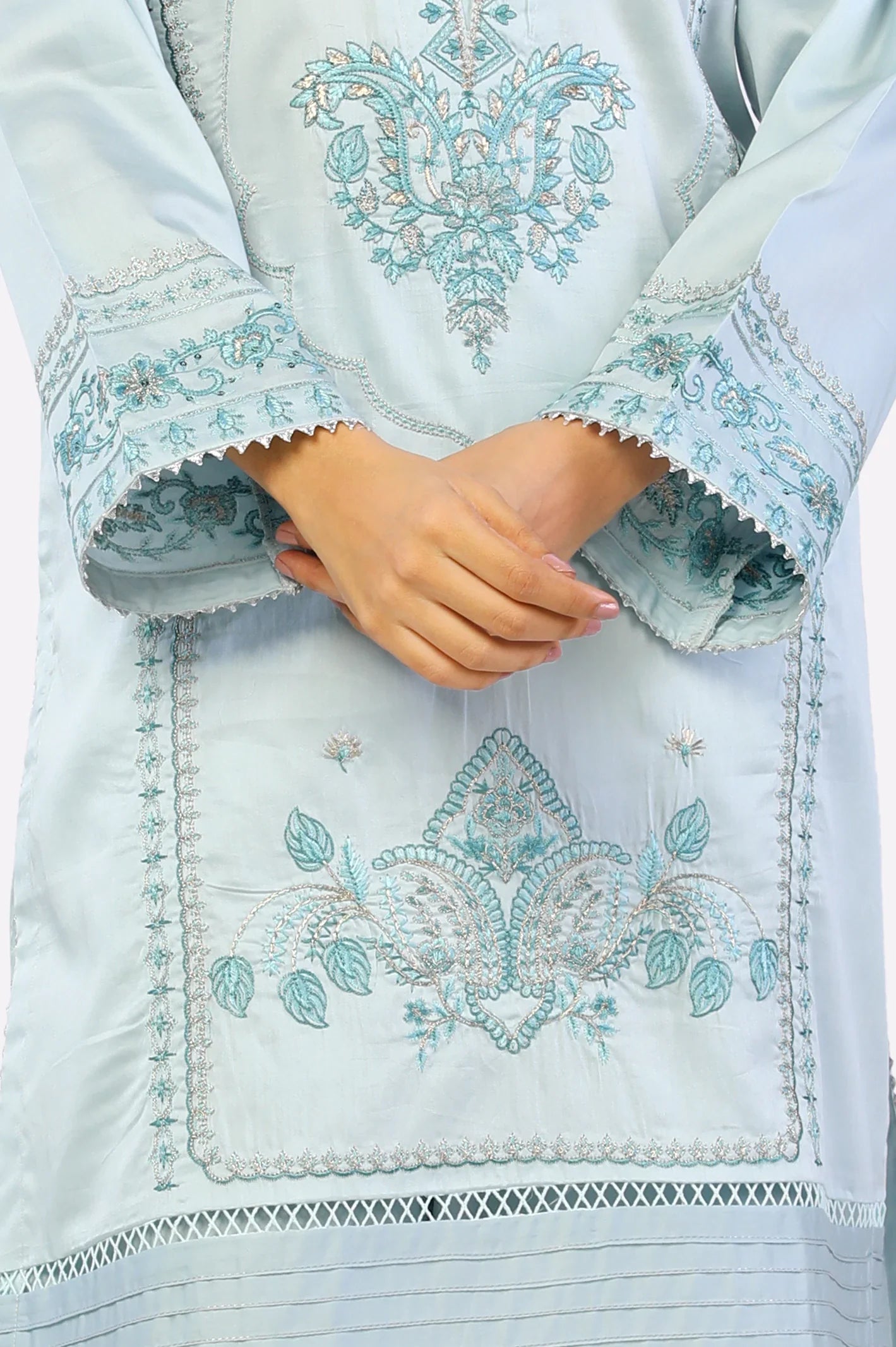 Light Blue Cambric Embroidered 2PC Suit From Sohaye By Diners