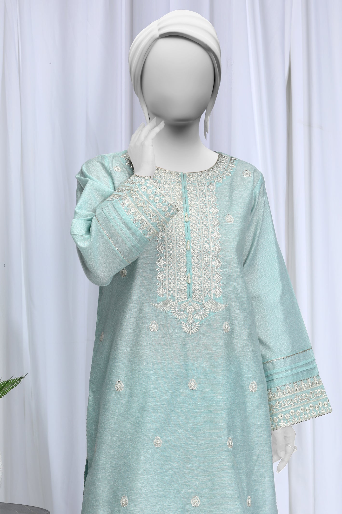 2PC Embroidered Sky Blue Suit - Diners