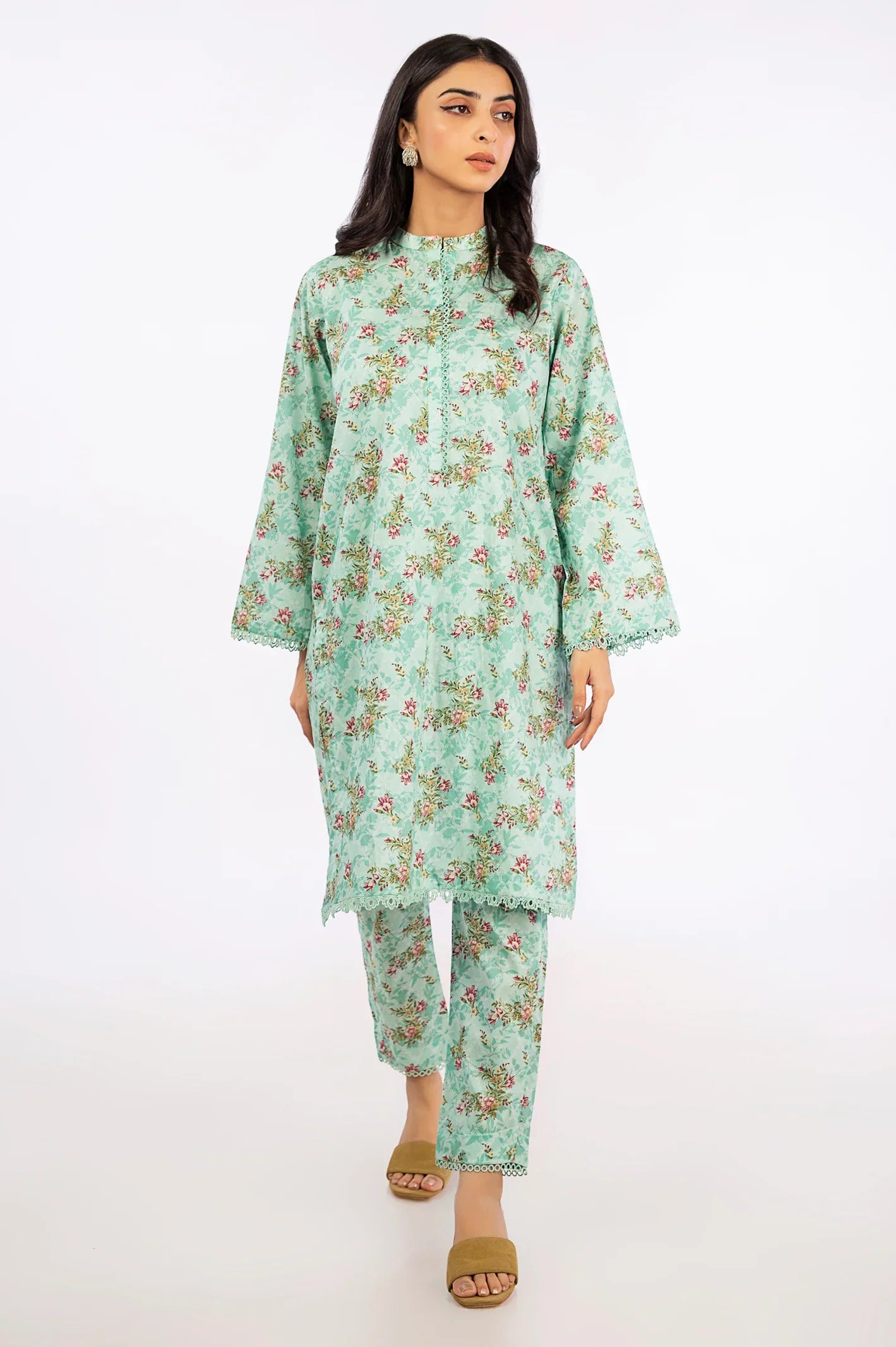Light Green Printed 2PC Suit - Diners