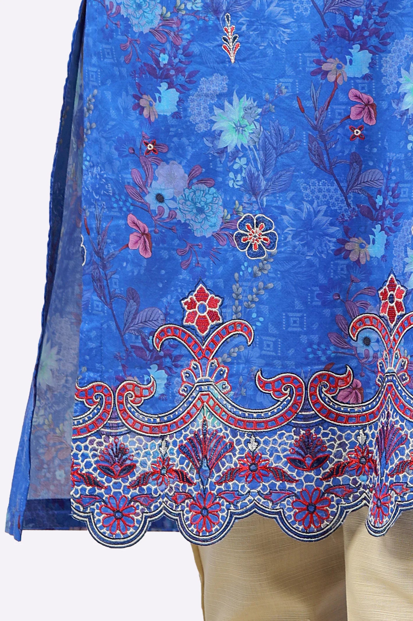 Blue Printed Embroidered Kurti With Dupatta