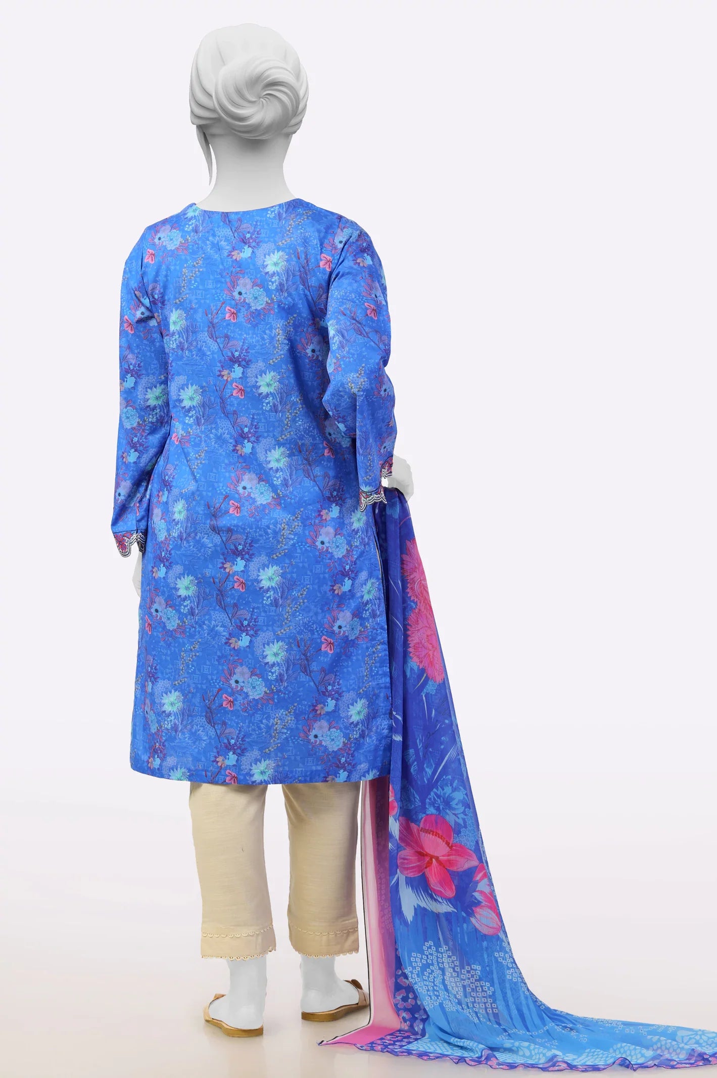 Ready To Wear Blue Printed Embroidered Kurti With Dupatta