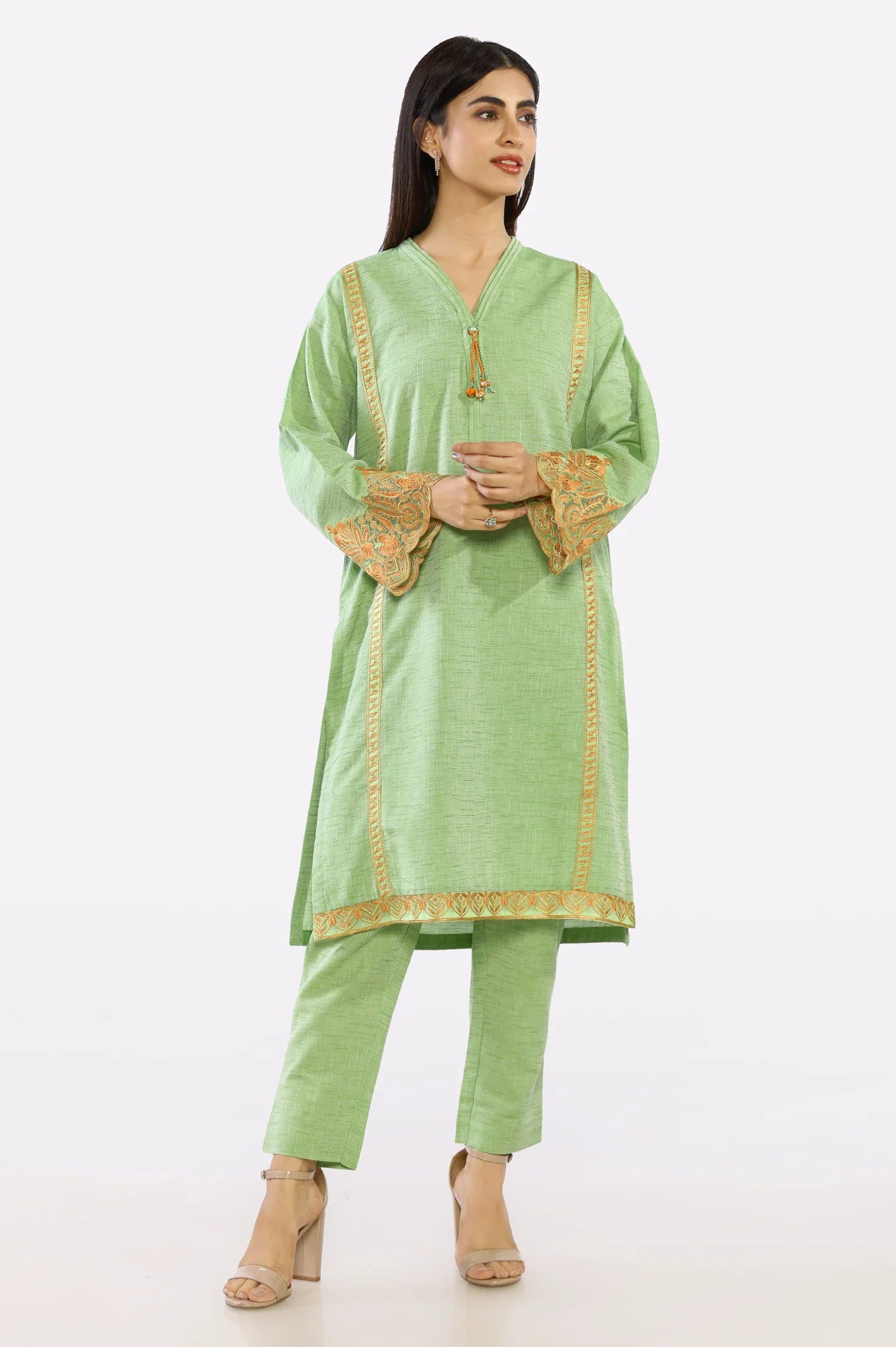 2PC Green Ready To Wear Embroidered Suit