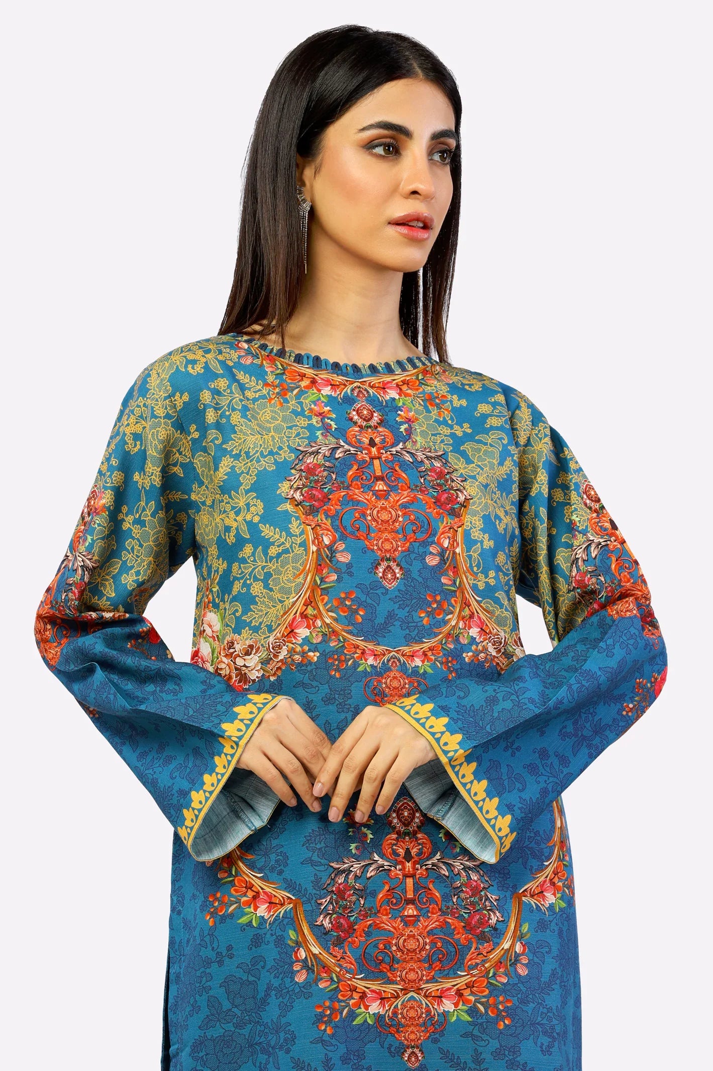 Teal Khaddar Printed 2PC Suit From Sohaye By Diners