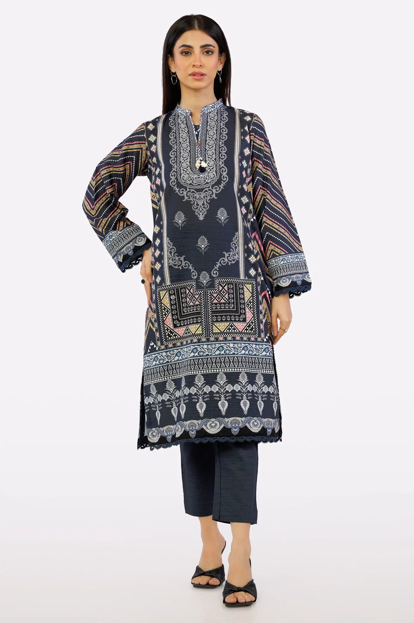 Navy Blue Viscose Printed 2PC Suit From Sohaye By Diners