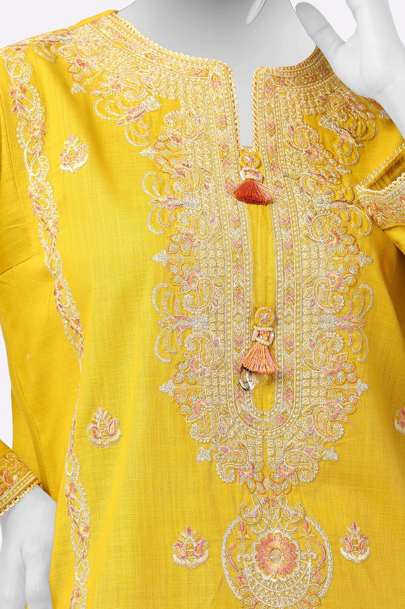2PC Mustard Embroidered Suit