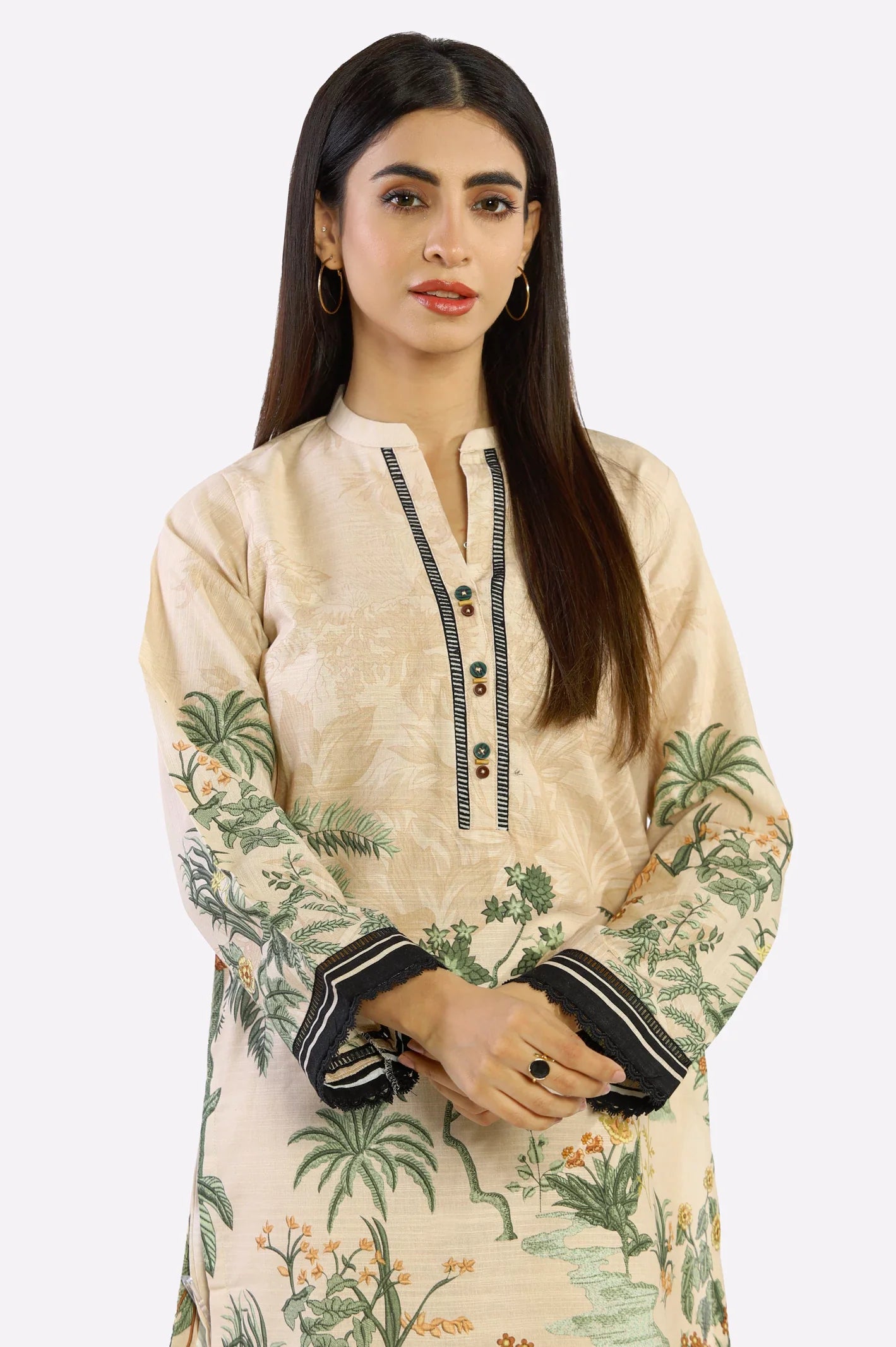 2PC Beige Ready To Wear Printed Suit