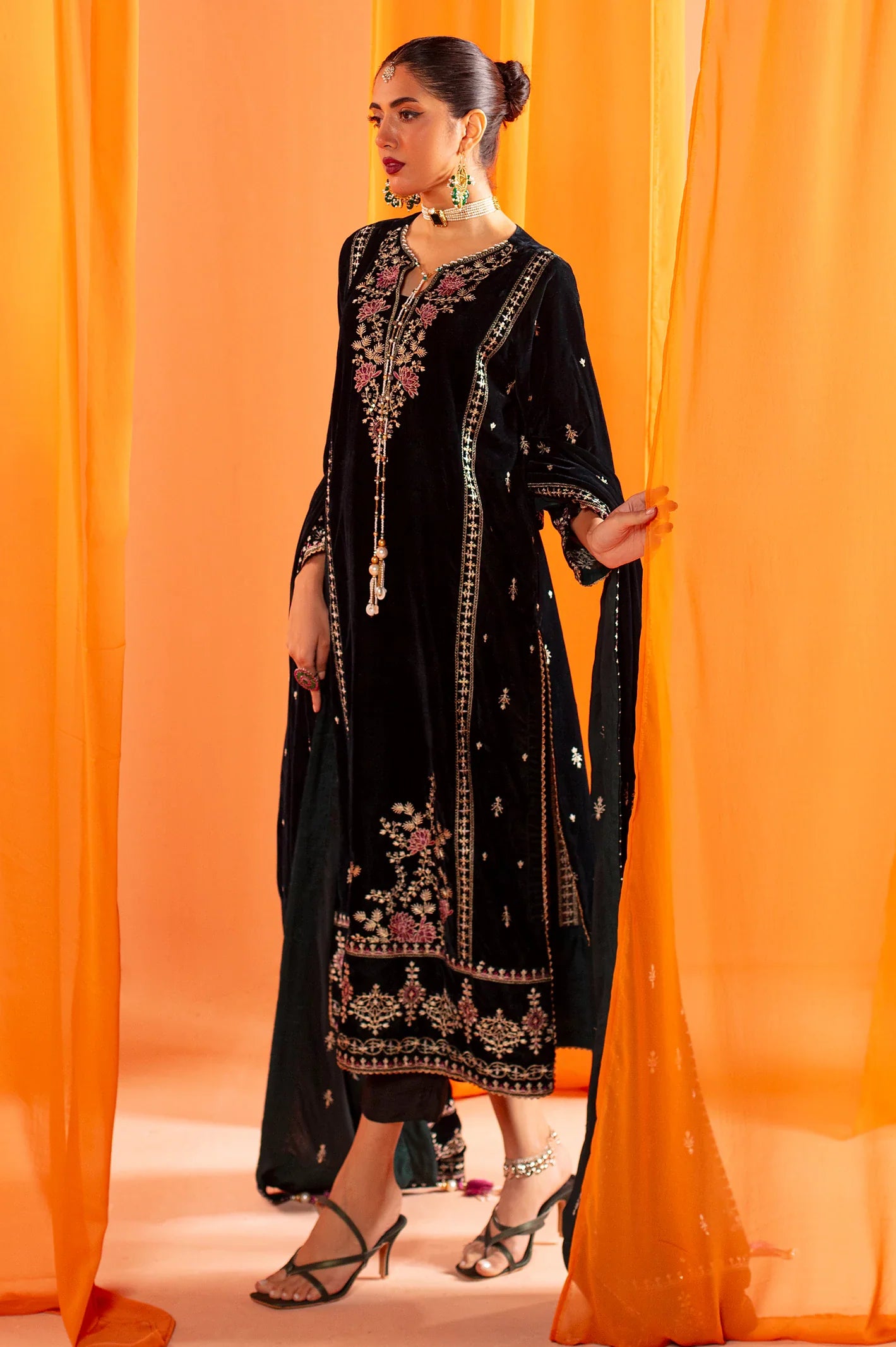 Green Embroidered Kurti With Shawl From Sohaye