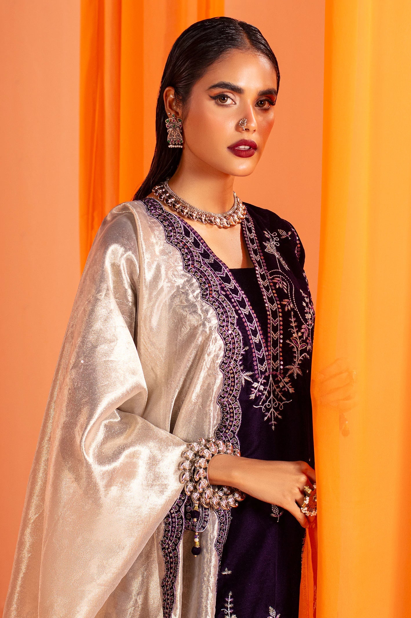 Purple Embroidered Kurti With Dupatta From Sohaye By Diners