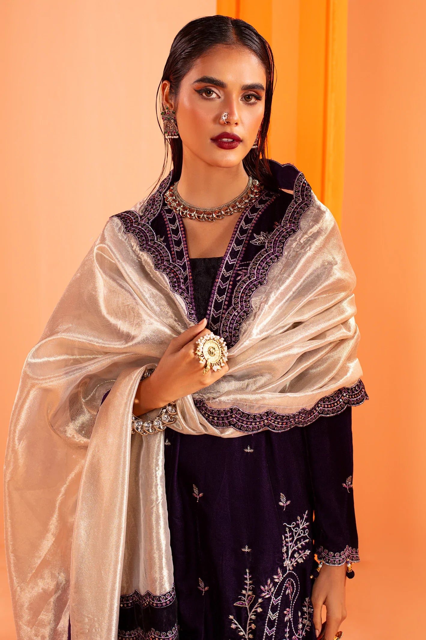 Purple Embroidered Kurti With Dupatta From Sohaye By Diners