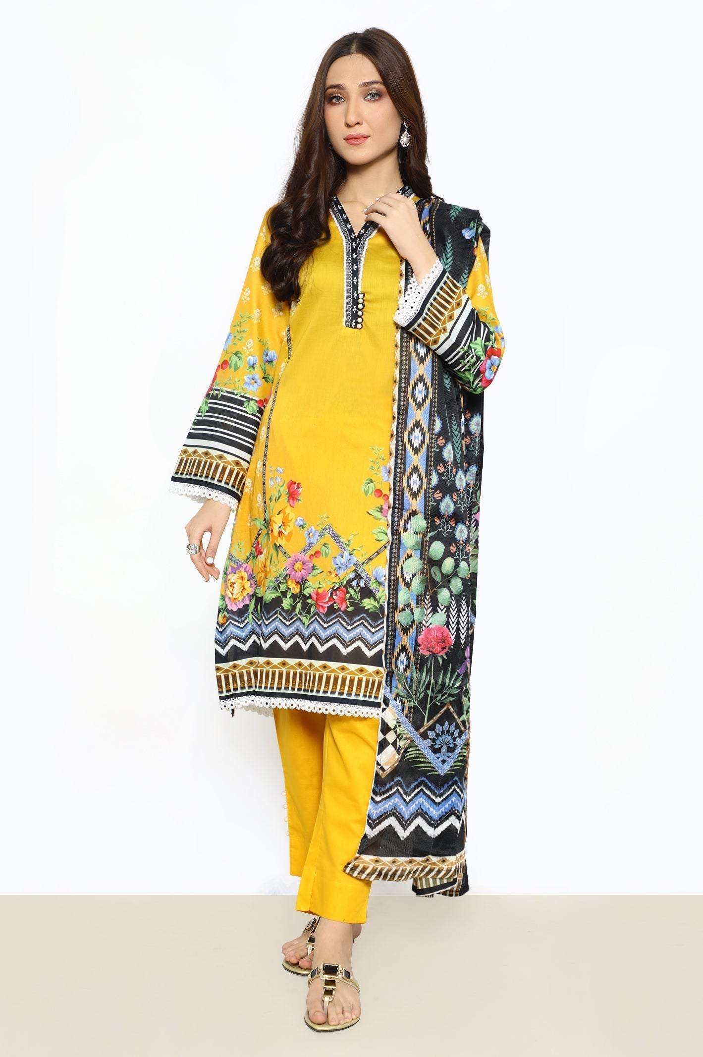 3PC Lawn Mustard Suit - Diners