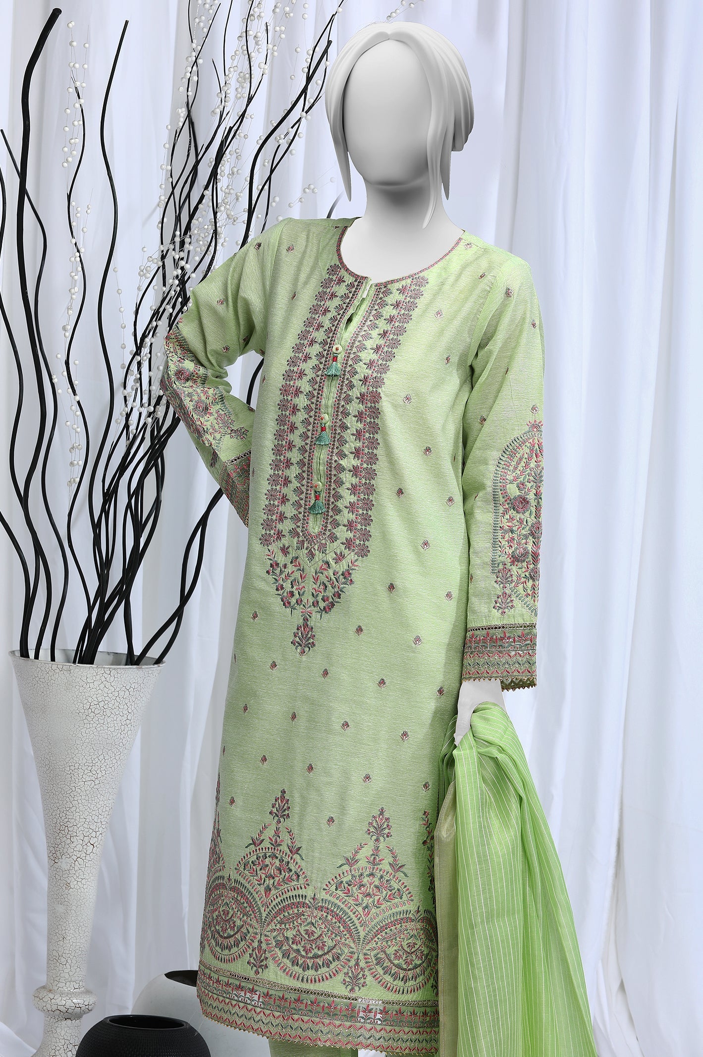 3PC Paper Cotton Light Green Suit - Diners