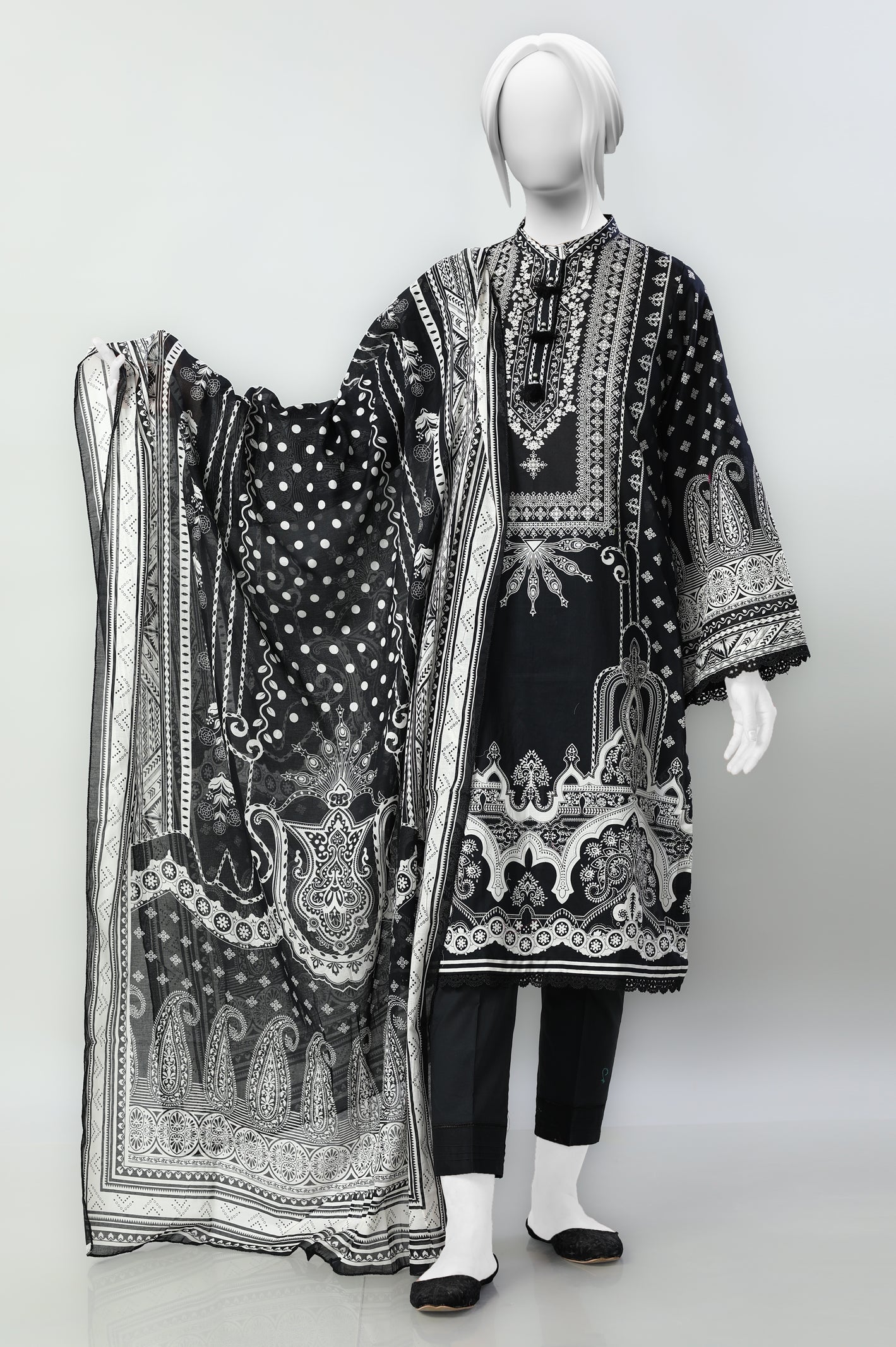 3PC Cambric Black Suit From Sohaye By Diners