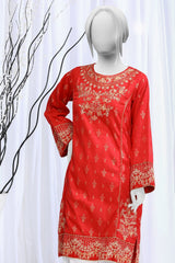 Jacquard Embroidered Red Kurti - Diners