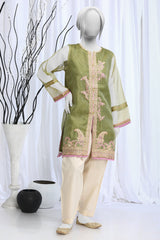 Embroidered Check Zari Green Kurti - Diners