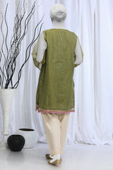 Embroidered Check Zari Green Kurti - Diners