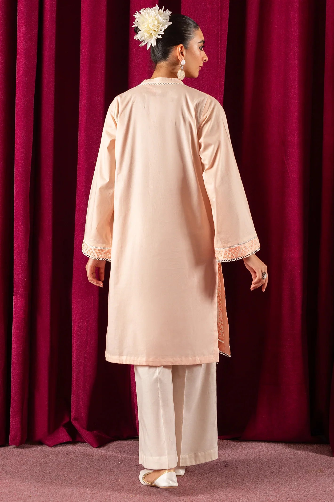 Peach Embroidered Kurti - Diners