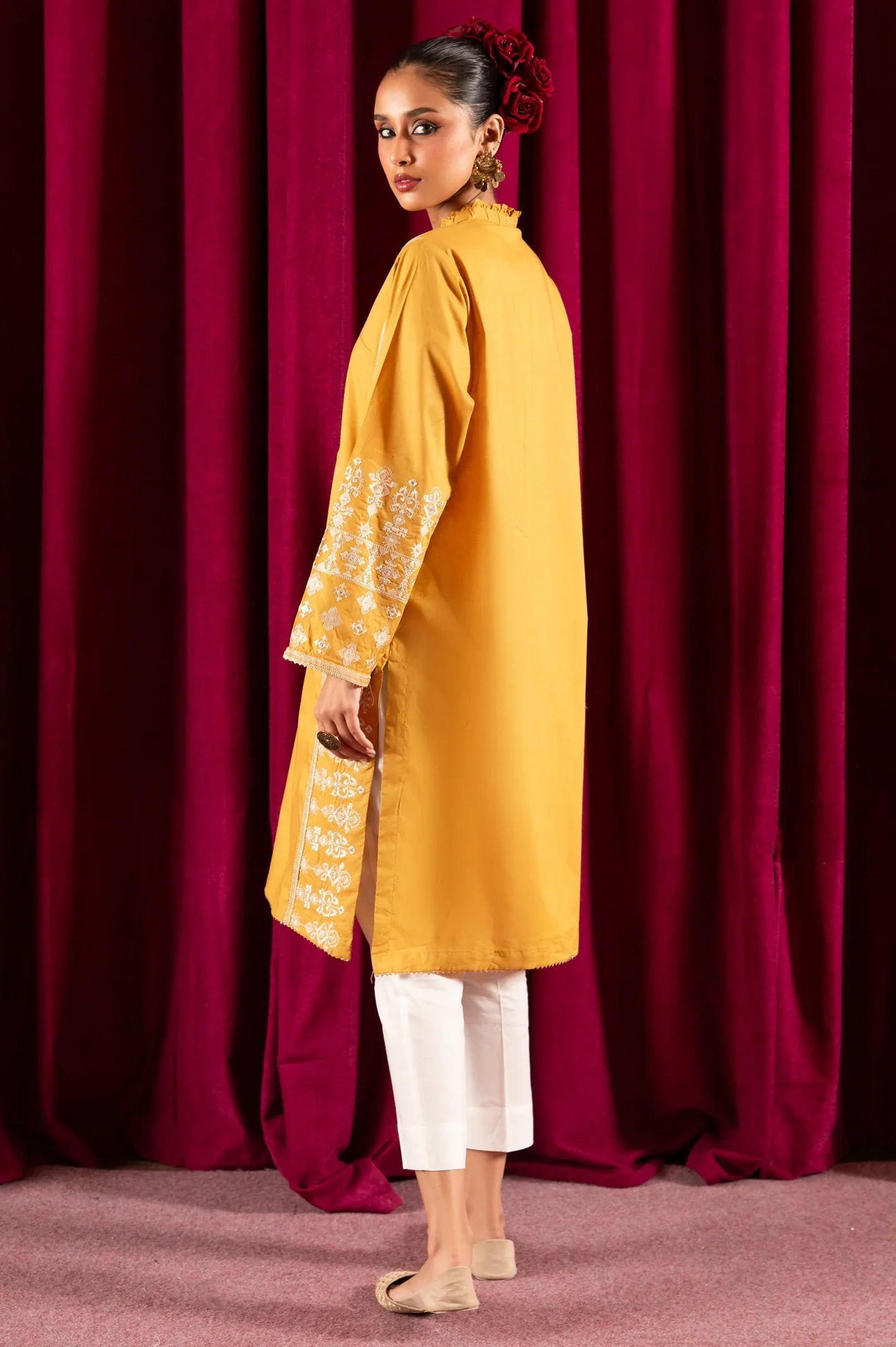 Cambric Embroidered Kurti - Diners